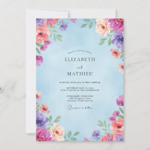 Invitación Boda de flores silvestres de coral desvaído magent