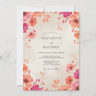 Invitación Boda de flores silvestres de coral magenta