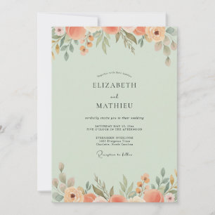 Invitación Boda de flores silvestres de coral menta pálido