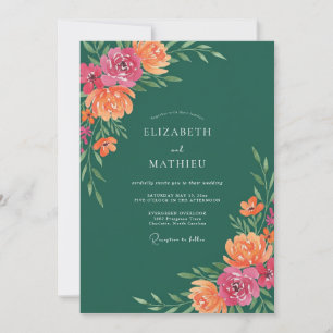 Invitación Boda de flores silvestres de coral suave magenta