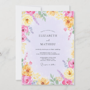 Invitación Boda de flores silvestres de fucsia amarillo