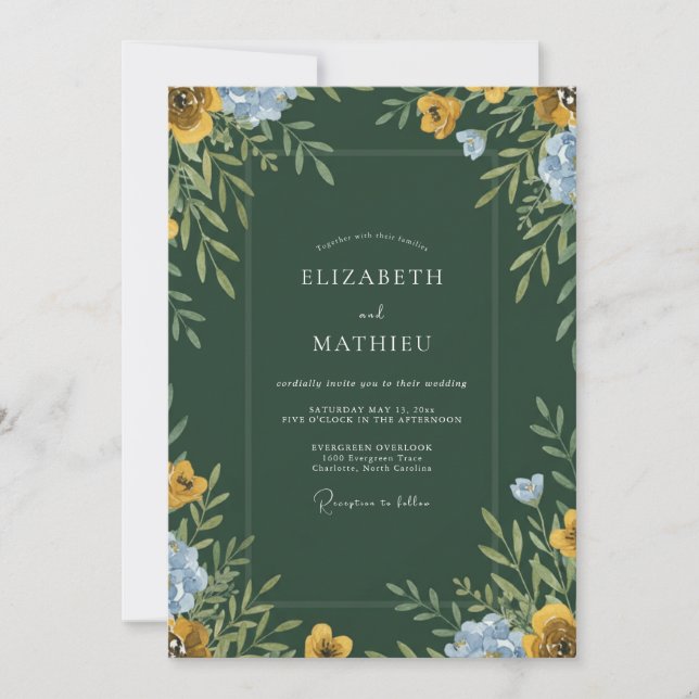 Invitación Boda de flores silvestres de Hunter Periwinkle (Anverso)