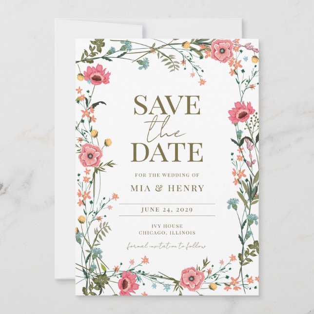Invitación Boda de flores silvestres de la época Foto de Save (Anverso)
