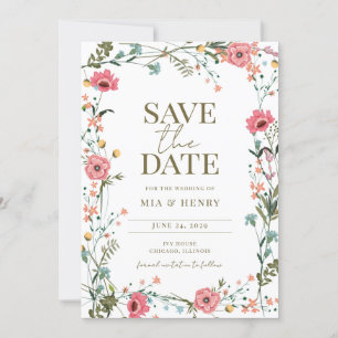 Invitación Boda de flores silvestres de la época Foto de Save