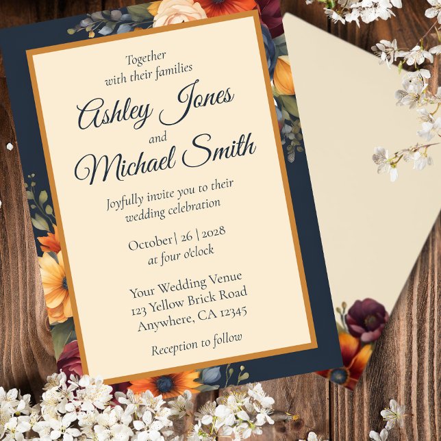 Invitación Boda de flores silvestres de la marina y la caída  (Subido por el creador)