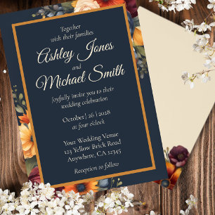 Invitación Boda de flores silvestres de la marina y la caída 