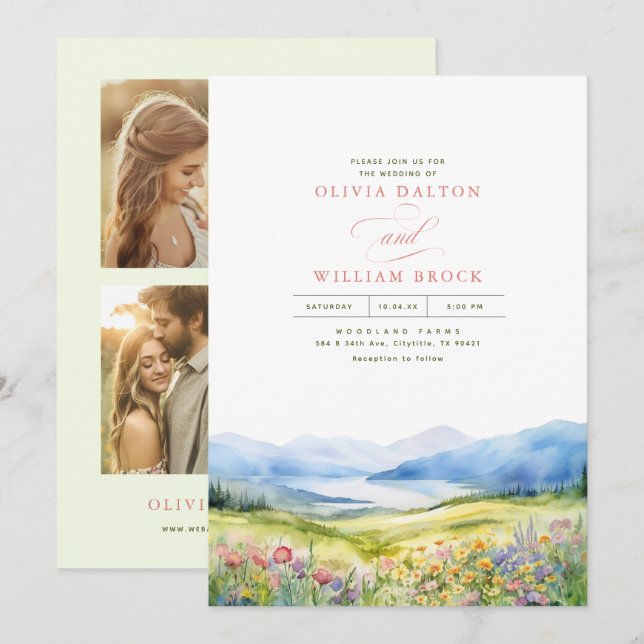 Invitación Boda de flores silvestres de las montañas Heidi 4  (Anverso / Reverso)
