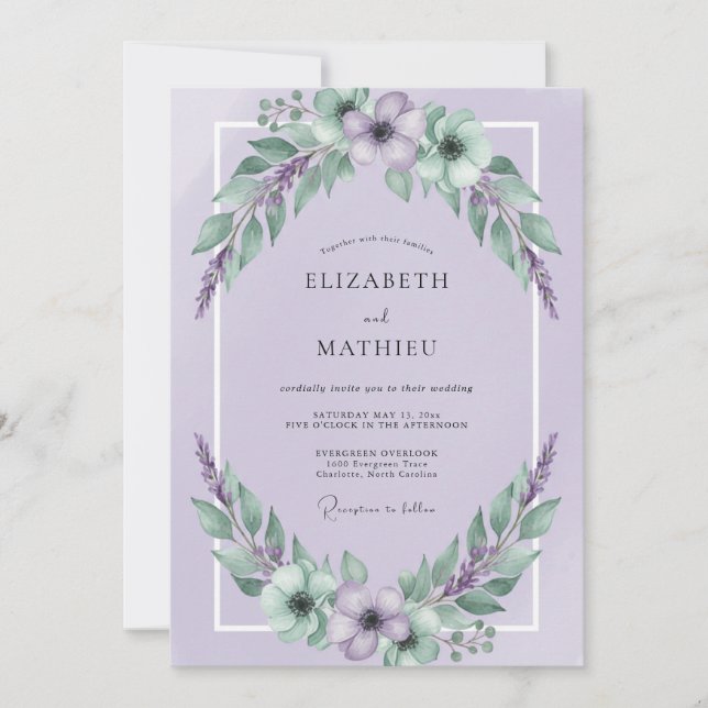 Invitación Boda de flores silvestres de lavanda (Anverso)
