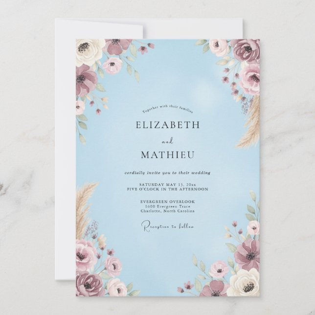 Invitación Boda de flores silvestres de lavanda pervinca (Anverso)
