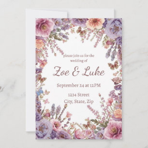 Invitación Boda de flores silvestres de lavanda rosa seca pre