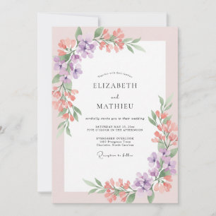 Invitación Boda de flores silvestres de lavanda suave coral