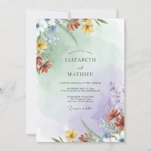 Invitación Boda de flores silvestres de lila amarilla