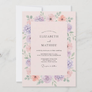 Invitación Boda de flores silvestres de lila coral