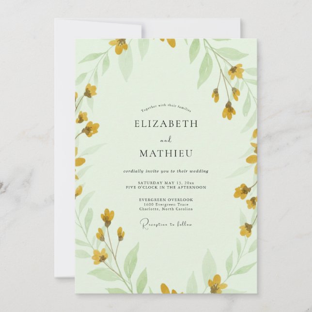 Invitación Boda de flores silvestres de limón y menta (Anverso)