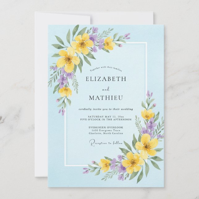 Invitación Boda de flores silvestres de mantequilla celestial (Anverso)