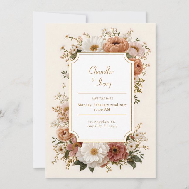 Invitación Boda de flores silvestres de melocotón de terracot (Anverso)