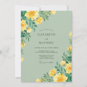 Invitación Boda de flores silvestres de menta amarilla