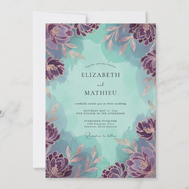 Invitación Boda de flores silvestres de menta amatista (Anverso)