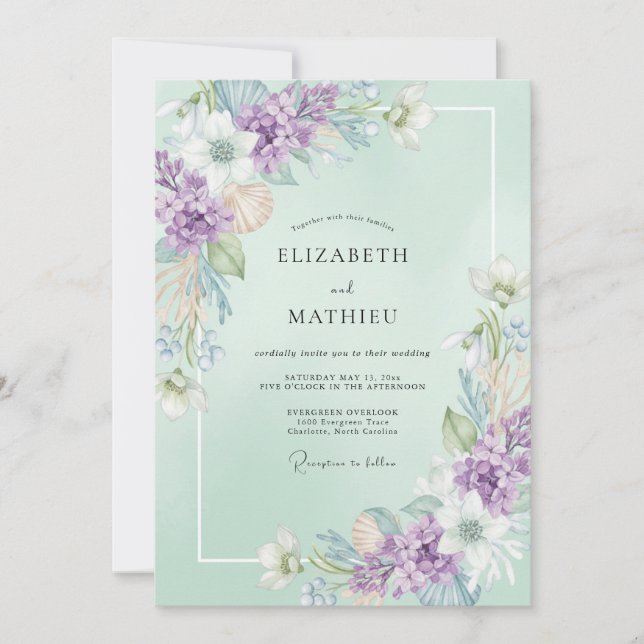 Invitación Boda de flores silvestres de menta y lavanda (Anverso)