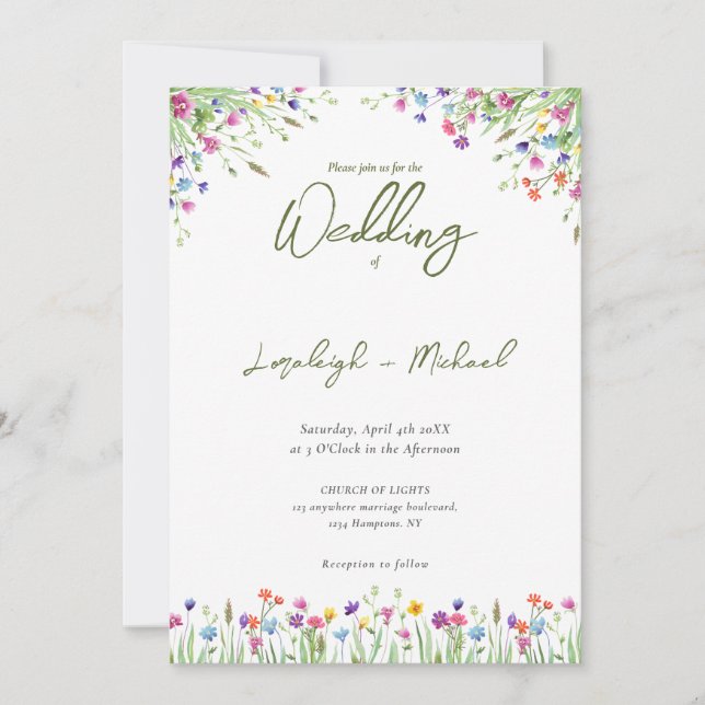 Invitación Boda de flores silvestres de Moda moderna (Anverso)