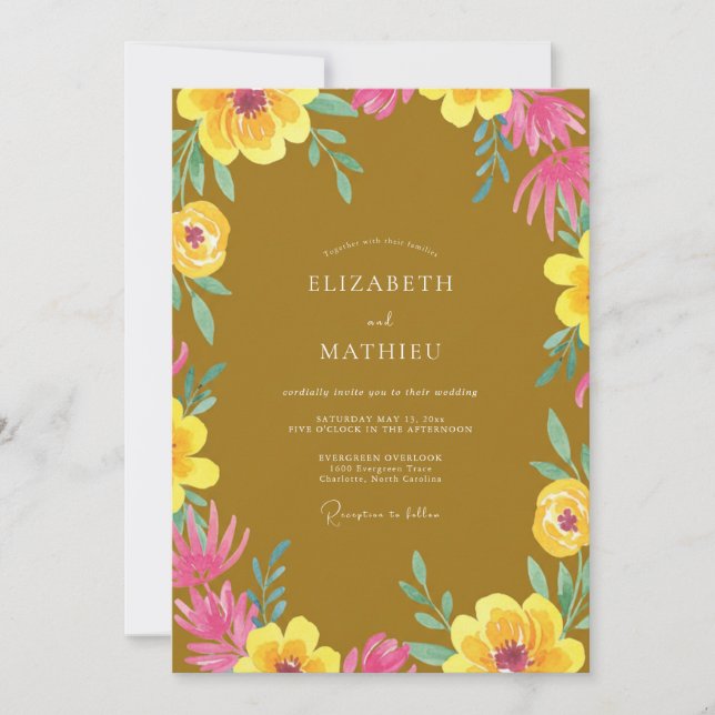 Invitación Boda de flores silvestres de mostaza amarilla (Anverso)