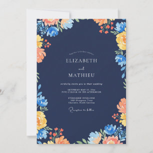 Invitación Boda de flores silvestres de ochre naval