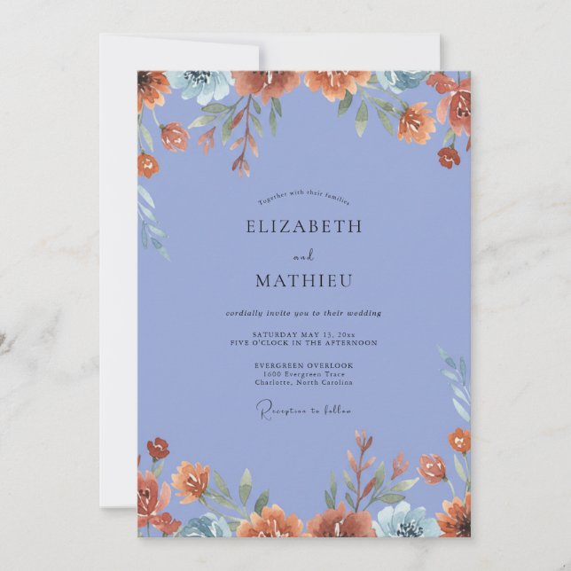 Invitación Boda de flores silvestres de Ochre y Centaurea (Anverso)