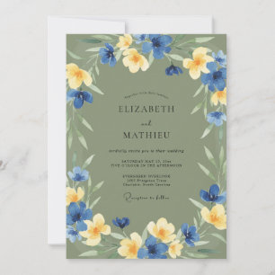 Invitación Boda de flores silvestres de ocre cobalto