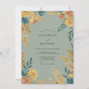 Invitación Boda de flores silvestres de ocre dorado