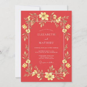 Invitación Boda de flores silvestres de oro coral