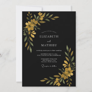 Invitación Boda de flores silvestres de oro negro
