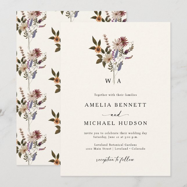 Invitación Boda de Flores Silvestres de Otoño (Anverso / Reverso)