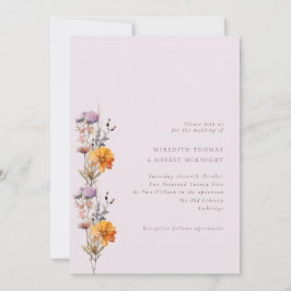 Invitación Boda de flores silvestres de otoño moradas y Naran