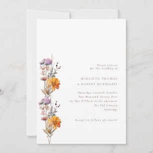 Invitación Boda de flores silvestres de otoño moradas y Naran
