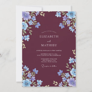 Invitación Boda de flores silvestres de pervinca borgoña rica