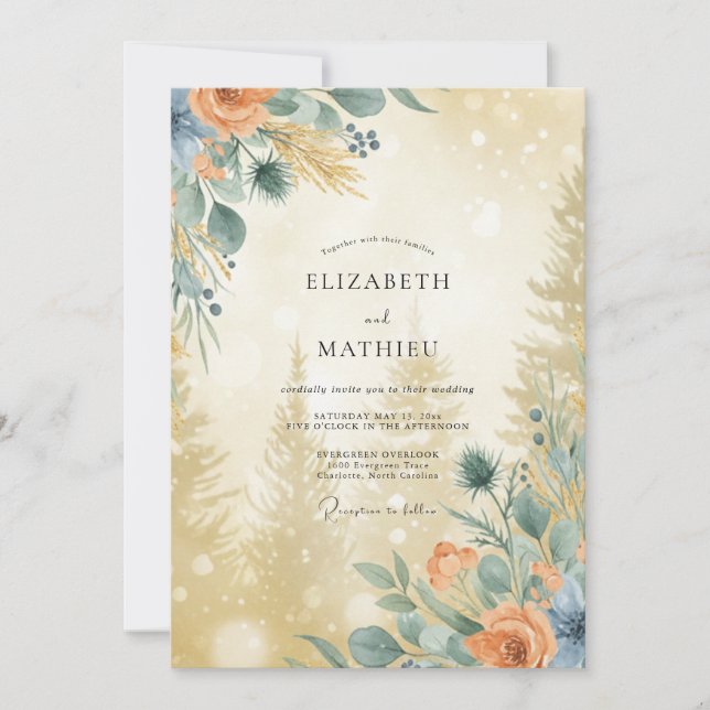 Invitación Boda de flores silvestres de pizarra de arcilla (Anverso)