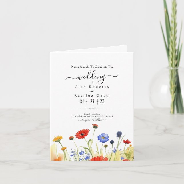 Invitación Boda de flores silvestres de pradera primaveral (Anverso)