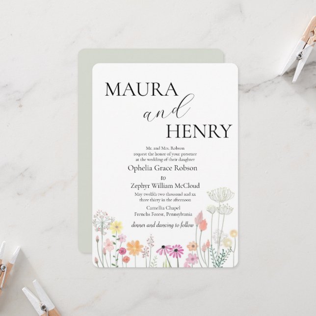 Invitación Boda de flores silvestres de primavera colorida (Anverso/Reverso In Situ)