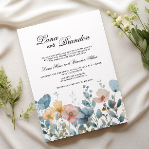 Invitación Boda de flores silvestres de primavera rosa azul b