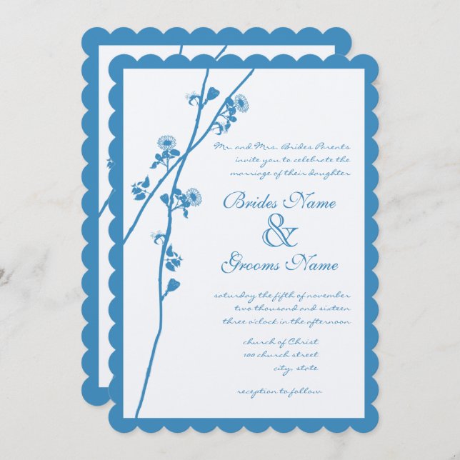 Invitación Boda de Flores Silvestres de Regatta Blue (Anverso / Reverso)