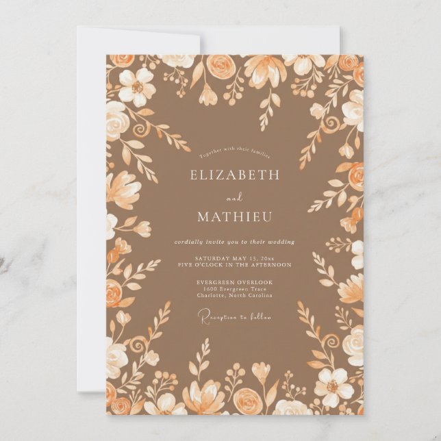 Invitación Boda de flores silvestres de terracota (Anverso)