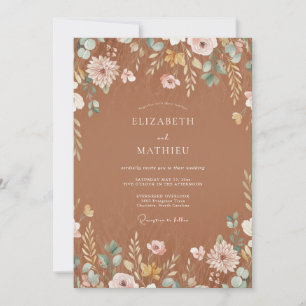 Invitación Boda de flores silvestres de terracota atemporal