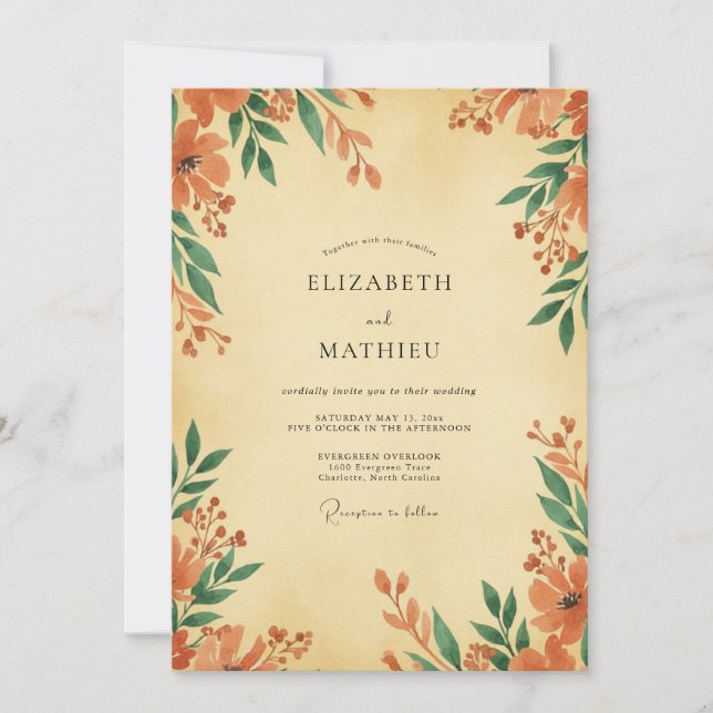 Invitación Boda de flores silvestres de terracota cálida (Anverso)
