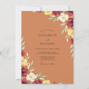 Invitación Boda de flores silvestres de terracota carmesí