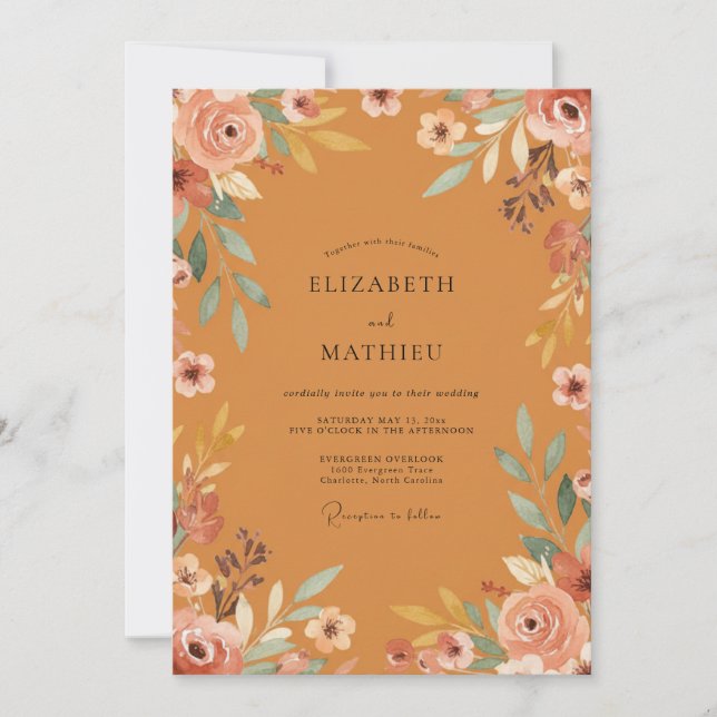 Invitación Boda de flores silvestres de terracota de prado (Anverso)