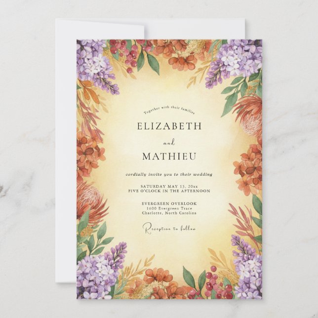 Invitación Boda de flores silvestres de terracota lila (Anverso)