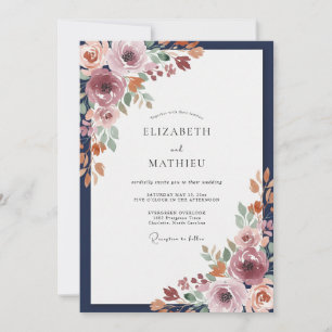 Invitación Boda de flores silvestres de terracota naval