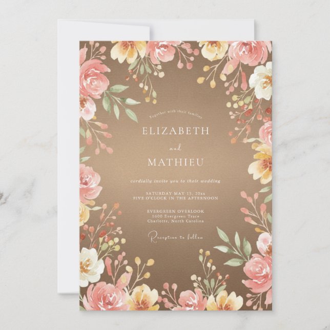 Invitación Boda de flores silvestres de terracota pintada a m (Anverso)