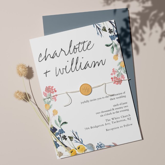 Invitación Boda de flores silvestres de verano de caligrafía  (Subido por el creador)