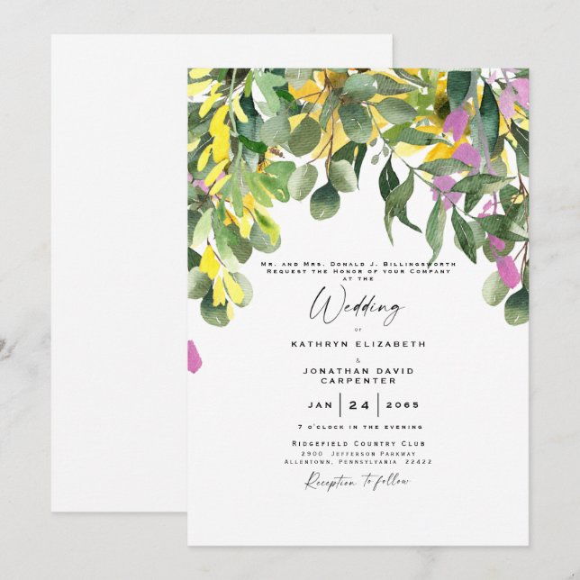 Invitación Boda de flores silvestres de verano exuberante (Anverso / Reverso)